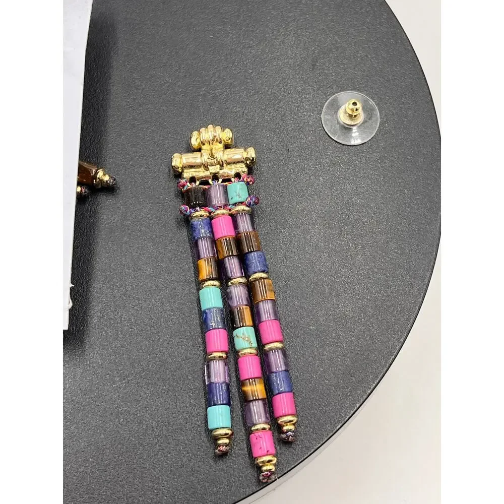 Kendra Scott‎ Bree Gold Teal Purple Orchid Stone Bead statement Earrings